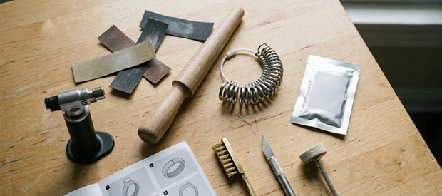 Complete silver clay ring kit contents laid out flat